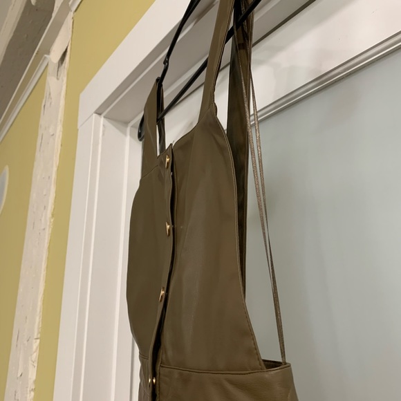 NWT! Zara Faux Leather Long Jumpsuit. Color Khaki. Size: XS. Gold Snap Buttons - Picture 11 of 16